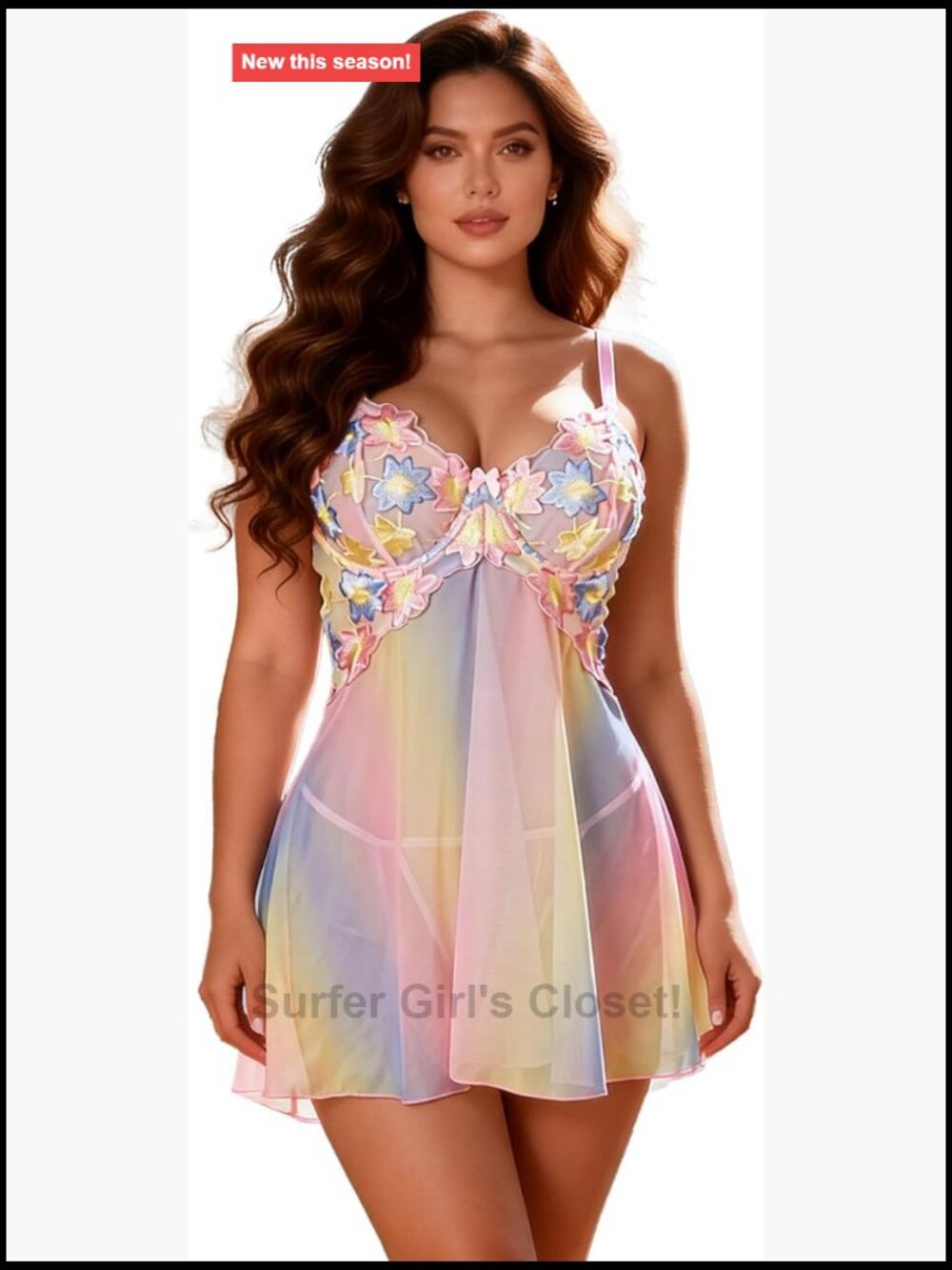 Women's Sheer Lace Babydoll Lingerie Set with Underwire Adjustable Straps